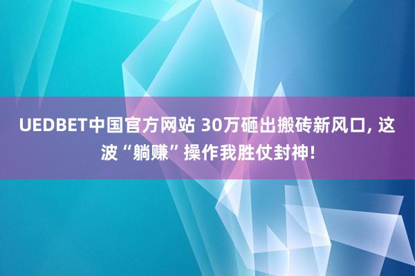 UEDBET中国官方网站 30万砸出搬砖新风口， 这波“躺赚”操作我胜仗封神!