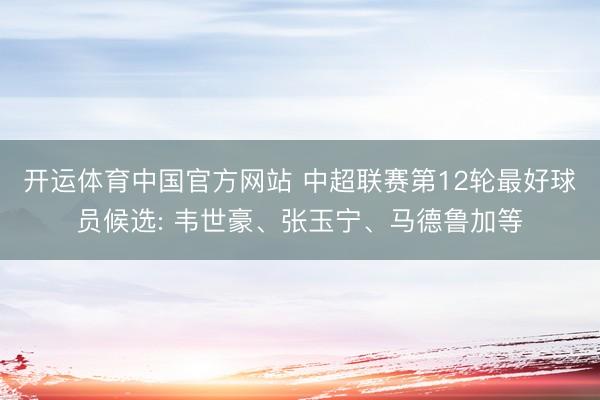 开运体育中国官方网站 中超联赛第12轮最好球员候选: 韦世豪、张玉宁、马德鲁加等