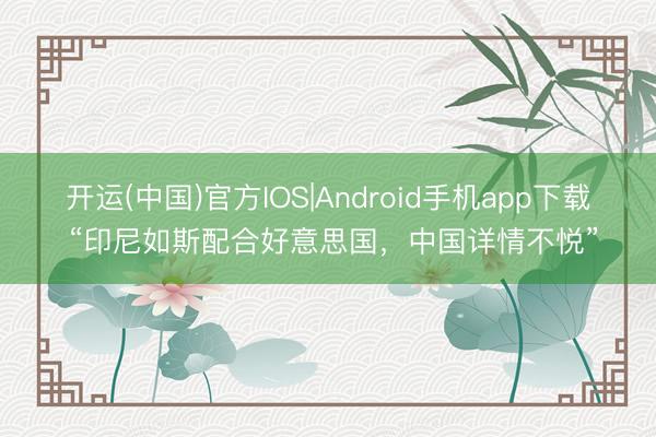 开运(中国)官方IOS|Android手机app下载 “印尼如斯配合好意思国，中国详情不悦”